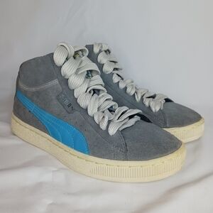 Puma Grey Suede with Blue Leather High Top Sneakers.
